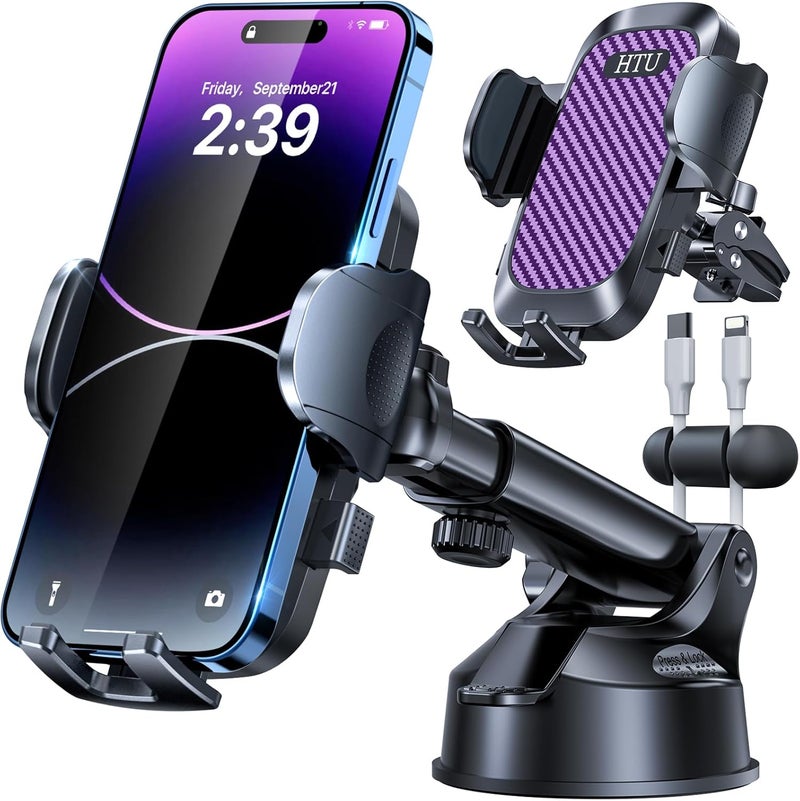 HTU 2026 Ultimate Best【True Military-Grade & Safety Cert】Car Phone Holder【Upgraded 5-in-1 & 100+LBS Strongest Suction】360 Rotation Truck Windshield Dashboard Vent Mount Stand for iPhone Android, Purple - Image 1